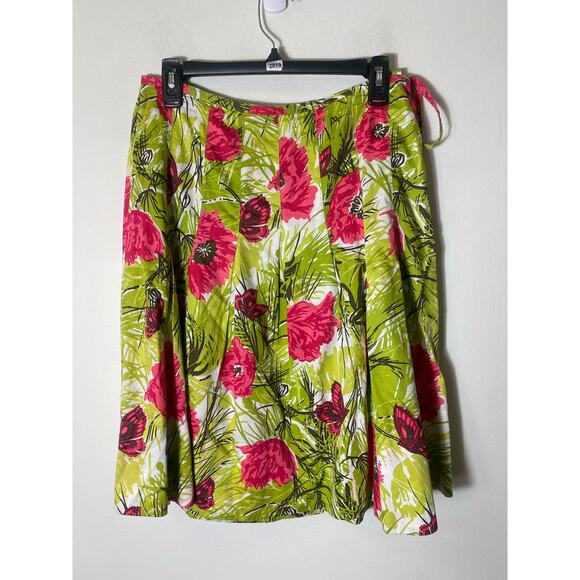 Talbots Petites Green Pink Tropical A-Line Skirt S 6P - Picture 1 of 3